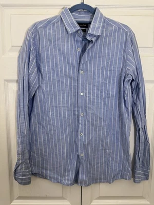 Massimo Dutti striped blue  Mens Dress Shirt Size Medium all cotton long sleeve - Image 1 of 4