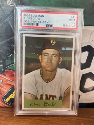 1954 Bowman 41 Alvin Dark ( .968/.960 VARIATION ).  PSA 9 Mint Pop 7 New Case - Image 1 of 3