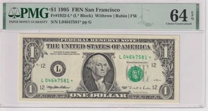 Fr 1922-L* 1995 $1 FRN L04647581* PMG 64EPQ *STAR* GREEN SEAL SAN FRANCISCO - Picture 1 of 2