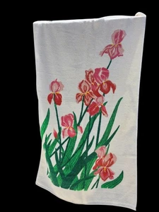 Floral Cotton Bath 24 x 42in off white Towel With Pink & Green Iris Design - Picture 1 of 6
