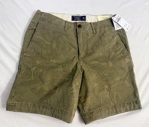 Abercrombie & Fitch Mens Stretch 7"  Preppy Shorts Size 28 Green Palm Print NWT - Picture 1 of 7