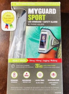 Brazalete y alarma de seguridad LED MYGUARD SPORT con soporte para teléfono alarma de 100 db carga de 20 horas Foto 1 de 4