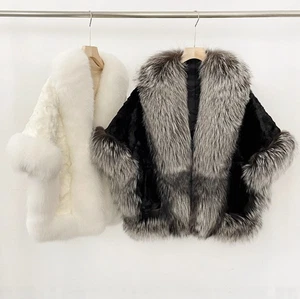 Fox Fur Cape Winter New Fur Coat Women's Short Warm Mink Fur Shawl Parka Outwear - Picture 1 of 17