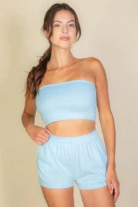 Simple Solid Color Tube Top And Shorts Two Piece Set - Picture 1 of 5