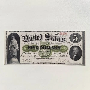 5 Dollars 1861 Philadelphia Demand Note Greenback Reproduction Banknote Fr.US# 2 - Picture 1 of 4