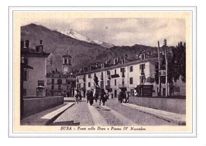 #450 Stampa 29,6 CM. x 20,9 Cm. Susa - Ponte sulla Dora e Piazza IV Novembre - Picture 1 of 1