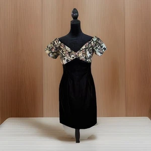 VTG Scott McClintock Dress 8P Black Gold Cocktail Velvet Off Shoulder 90 Jaquard - Picture 1 of 13