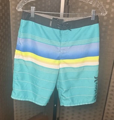 Hurley Men's Board shorts 16/28 Turquoise Blue Striped Drawstring Swim Surf - Image 1 of 4