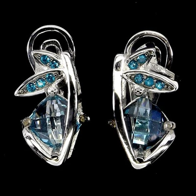 925 Sterling Silver Earrings Cushion London Blue Topaz 6mm Gemstone Jewelry - Image 1 of 4
