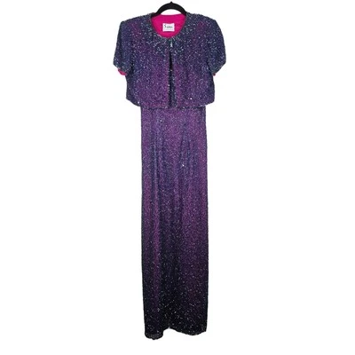 Vintage Sean Collection M Purple Full Length Beaded Formal Gown Dress Silk Glam - Image 1 of 4