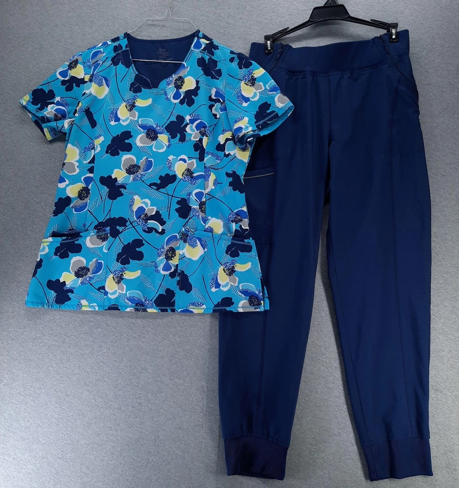 Cherokee Infinity Scrub Set Womens Medium Floral Navy Jogger Pants CK609A CK110A - Image 1 of 4