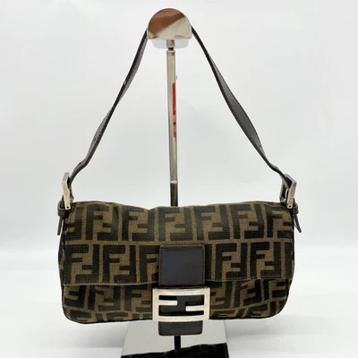 Auténtico bolso de hombro FENDI Mamma Baguette Zucca logotipo FF bolso de mano cuero lona Y2K Foto 1 de 4
