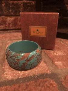 Etro Milano 57055 Armreif Armband in Box! Jadefarbenes aufwendiges Blumenmuster - Bild 1 von 13