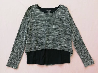 女童纱染粗纺球衣长袖身体全衬里上衣 - Xhilaration BLK M — 第 1/4 张图片