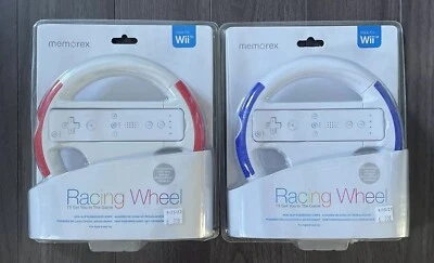 2 Wii Racing Wheel Controllers, Memorex Brand, New In Package, Red and Blue - Image 1 of 4