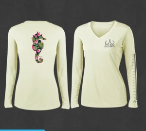 Damen-Angelshirts gelb V-Ausschnitt Seelilly Seepferdchen Performance   - Bild 1 von 3