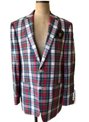 Ralph Lauren 40R NUEVO CON ETIQUETAS $295 Blazer a Cuadros 100% Algodón Abrigo Deportivo Forrado 2 Botones NUEVO Foto 1 de 4