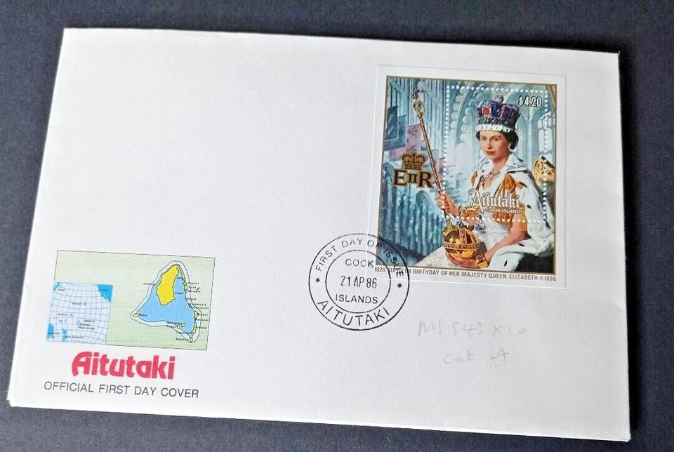 Aitutaki 1986  60th Anniversary of the Birth of th Queen M/s on First Day Cover - Image 1 of 1
