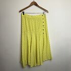 ZARA Women’s L Polkadot Midi Skirt Button Slit High Waist Bohemian Yellow Black