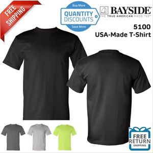 Bayside Mens Cotton Blank USA-Made Short Sleeve T Shirt 5100 Up To 5XL