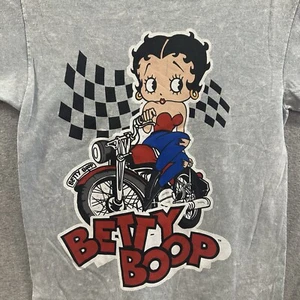 Camiseta Betty Boop Mujer Pequeña Mediana Gris Manga Corta Motociclista Motocicleta Gráfico - Imagen 1 de 6