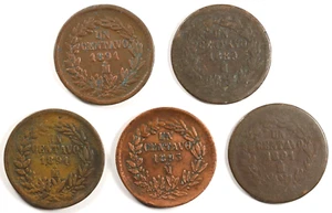 1891 M 1889 M 1895 M Mexico Copper 1 Centavo Lot of 5 Vintage Coins - Picture 1 of 2