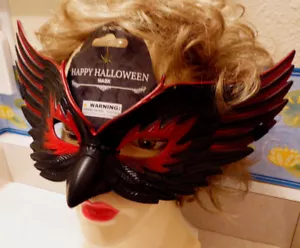Eagle Black/Red Women or Man Mask Adult Size Costume Elastic Back Halloween NIP - Picture 1 of 6