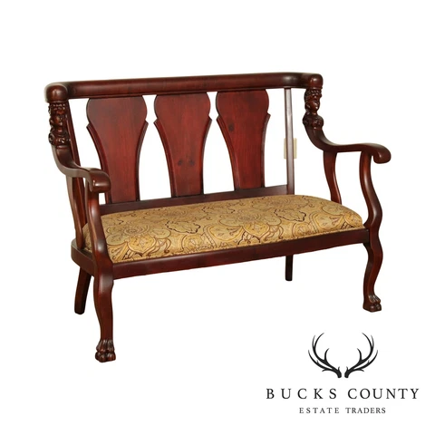 Antique Empire Style Mahogany Figural Carved Settee Cover