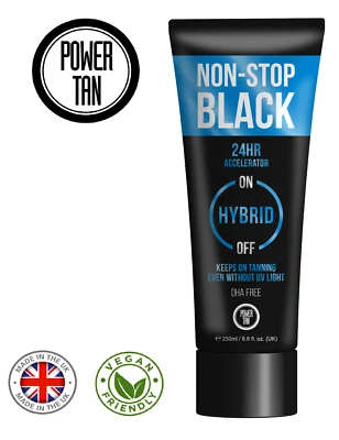 Power Tan Non-Stop Black Hybrid (DHA Free) UV Sunbed Tanning Accelerator 250ml - Image 1 of 4