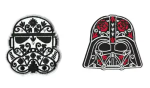 FLORAL STAR WARS Iron on Patch Embroidered Badge Darth Vader Stormtrooper - Picture 1 of 3