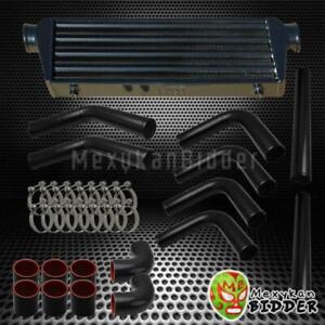 Black Universal Aluminum 8pc 2.5" Piping Kit + Turbo FMIC Intercooler Black Hose
