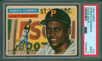 1956 Topps Roberto Clemente #33 espalda blanca Pittsburgh Pirates Salón de la fama Buen PSA 2 SP Foto 1 de 2