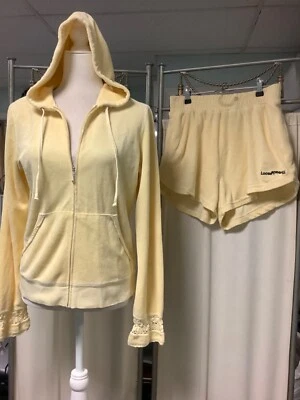 Shorts com capuz vintage Juicy Couture Terry zíper fios soltos cintura alta M - Imagem 1 de 4