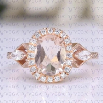 Anillo de oro rosa sólido de 14 k 100 % real de morganita natural y diamantes de corte ovalado de 5,50 quilates Foto 1 de 4