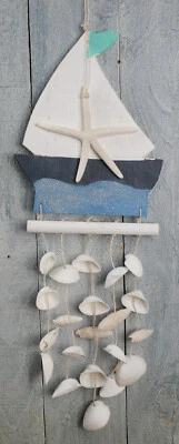 Maritimes Windspiel Boot Muschel Seestern Mobile Wandhänger Länge 59cm Wanddeko - Bild 1 von 3