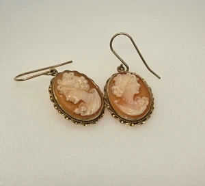 100% Authentic Vintage 14k 585 Yellow Gold Cameo Earrings 3.7g - Picture 1 of 2