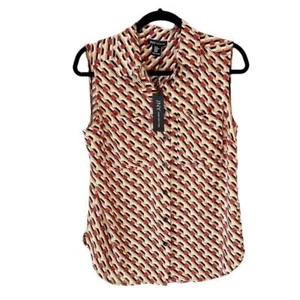 NWT Jones New York Geometric Blouse Top Orange Black Tan XS - Picture 1 of 6