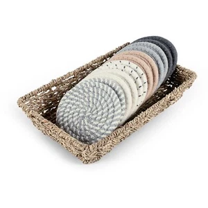 Boho Coasters for Drinks with Seagrass Basket Holder Set,12 Pcs Handmade Wove... - Picture 1 of 7