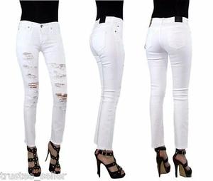 True Religion Women Cora Destroyed White H Waist Denim Jeans Slim Crop Pants - Picture 1 of 8
