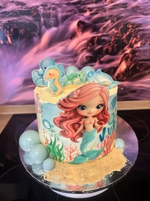 Meerjungfrau Essbar Meer Tortenaufleger Torte  Geburtstag Zuckermasse + TEXT - Bild 1 von 4