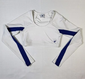 Varsity Spirit White Blue Long Sleeve Cheer Midriff Crop Top Junior Med SL+2 - Picture 1 of 10