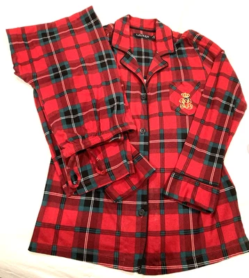 Pijama unisex Lauren Ralph Lauren rojo y verde a cuadros tartán pijama mediano Foto 1 de 4