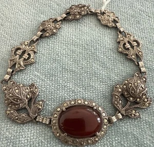 Vtg 1930s Art Deco Carnelian Sterling Silver Marcasite Bracelet beautiful!!! - Picture 1 of 5