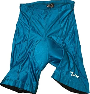 VINTAGE Tinley Radhose türkis blau glänzend Nylon Spandex gepolstert 90er hergestellt in den USA - Bild 1 von 5