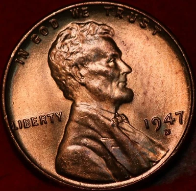 Uncirculated Red 1947-D Denver Mint Copper Lincoln Wheat Cent - Image 1 of 2