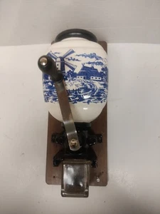 Vintage Dutch Delft Coffee Spice Grinder Windmill Wall Mount Coffee Mill *READ* - Picture 1 of 14
