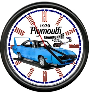 Muscle Car blau 1970 Plymouth Roadrunner Hemi Vintage Spoiler Schild Wanduhr - Bild 1 von 1