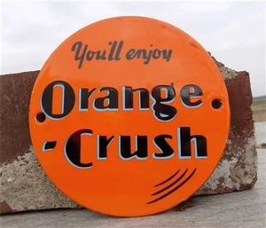 Insegna Arancione Crush, Insegna Pubblicitaria Soda Pop Metallo Porcellana, Insegna Bevande Analcoliche  - Foto 1 di 3
