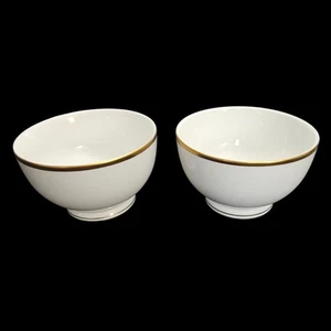 Field's Marketplace White Bowls with Gold Trim Set of 2 Porcelain Bangladesh - Picture 1 of 5