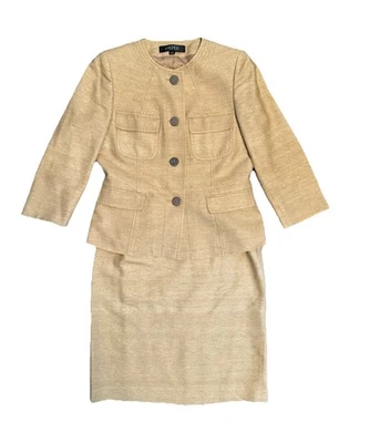 Kasper Sand Tahiti 100% Silk 2 Piece Suit Set Blazer Jacket Skirt Lined Sz 6 EUC - Image 1 of 4